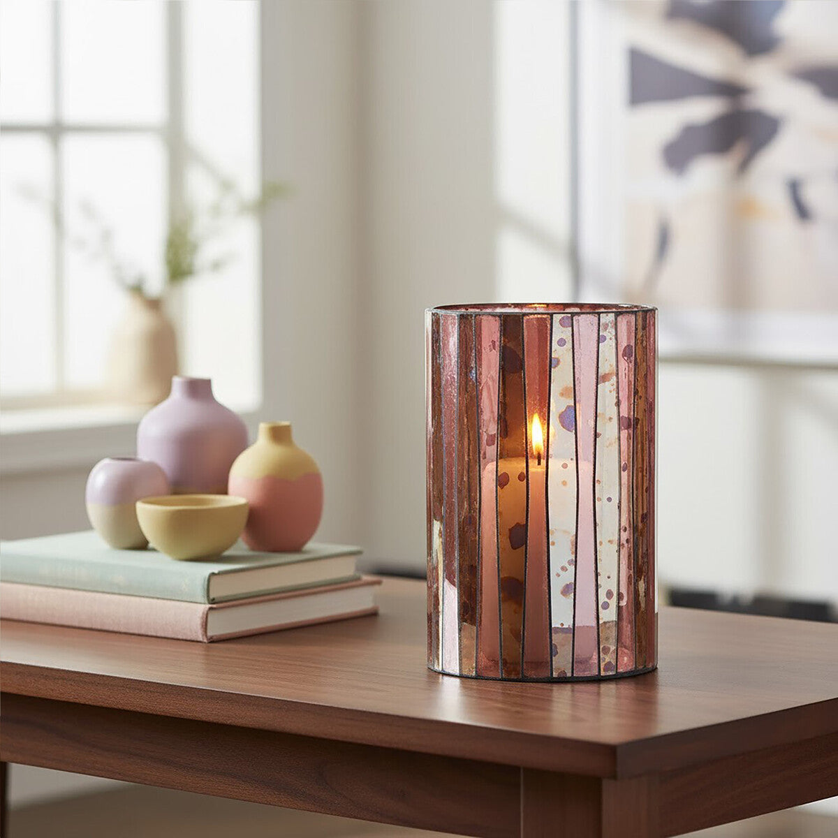 Gaia Pink Antique Finish Large Candle Holder