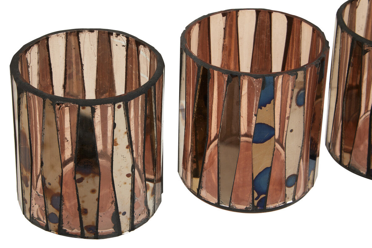 Gaia Set Of 3 Pink Tealight Holders