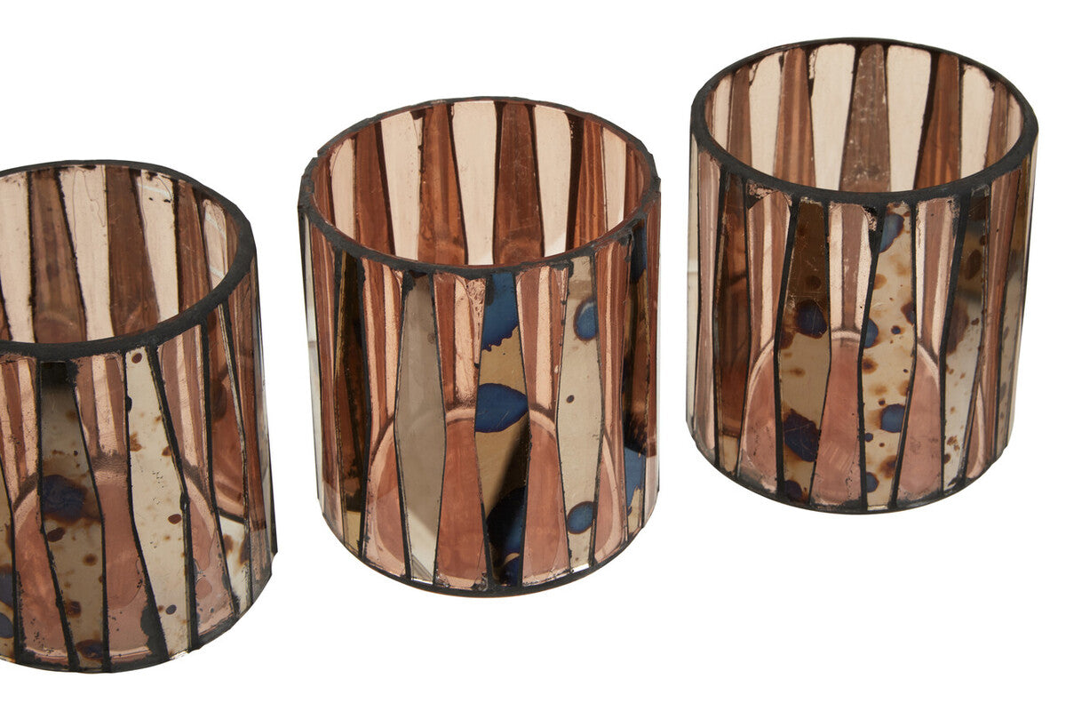 Gaia Set Of 3 Pink Tealight Holders