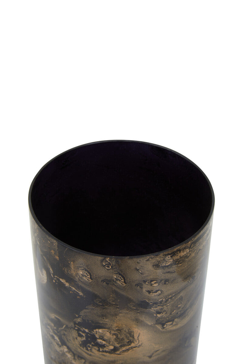 Gaia Black And Gold Marble Effect Small Candle Holder