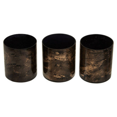 Gaia Set Of 3 Black And Gold Tealight Holders