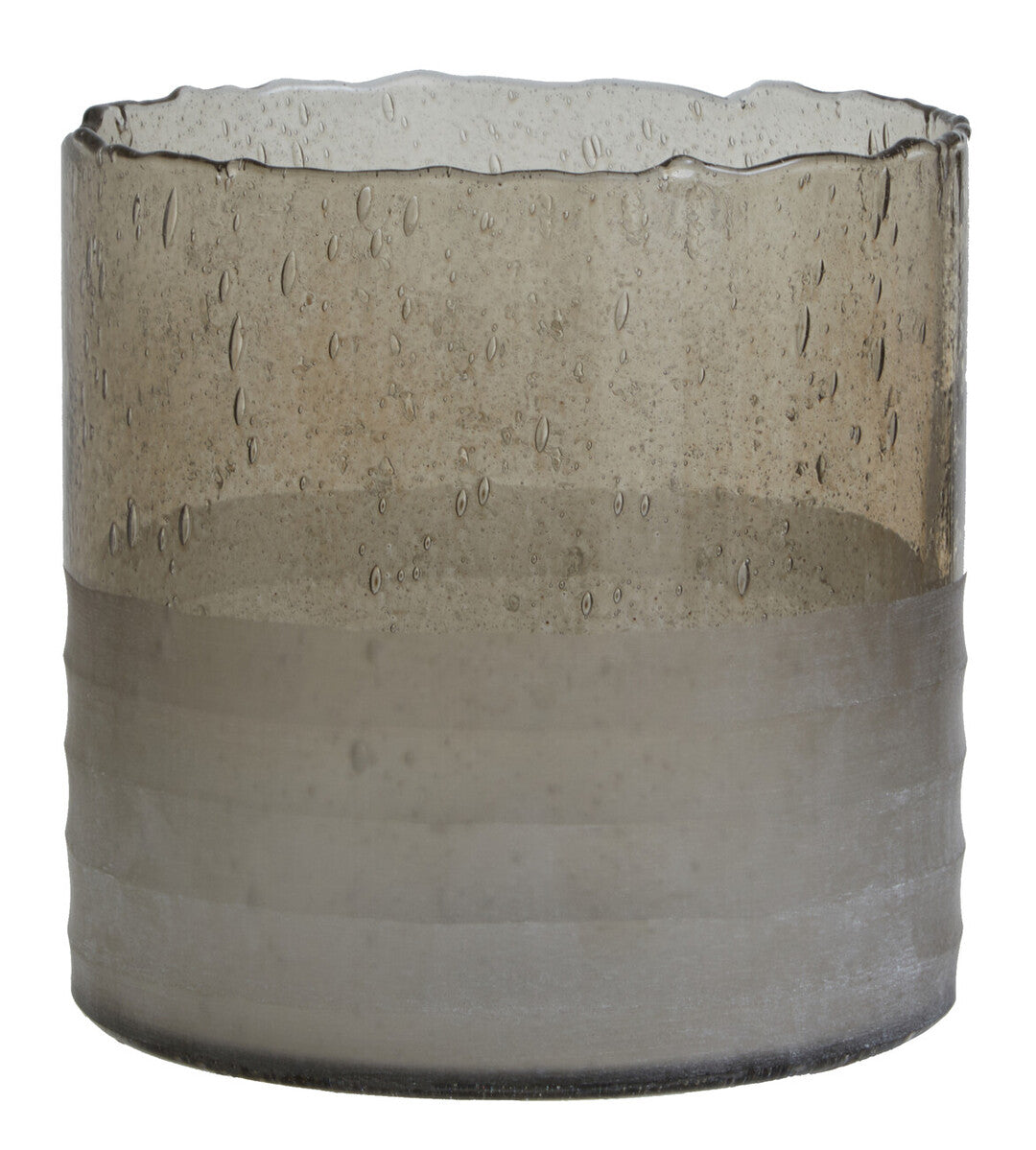 Cylindrical concrete planter with textured surface on a white background