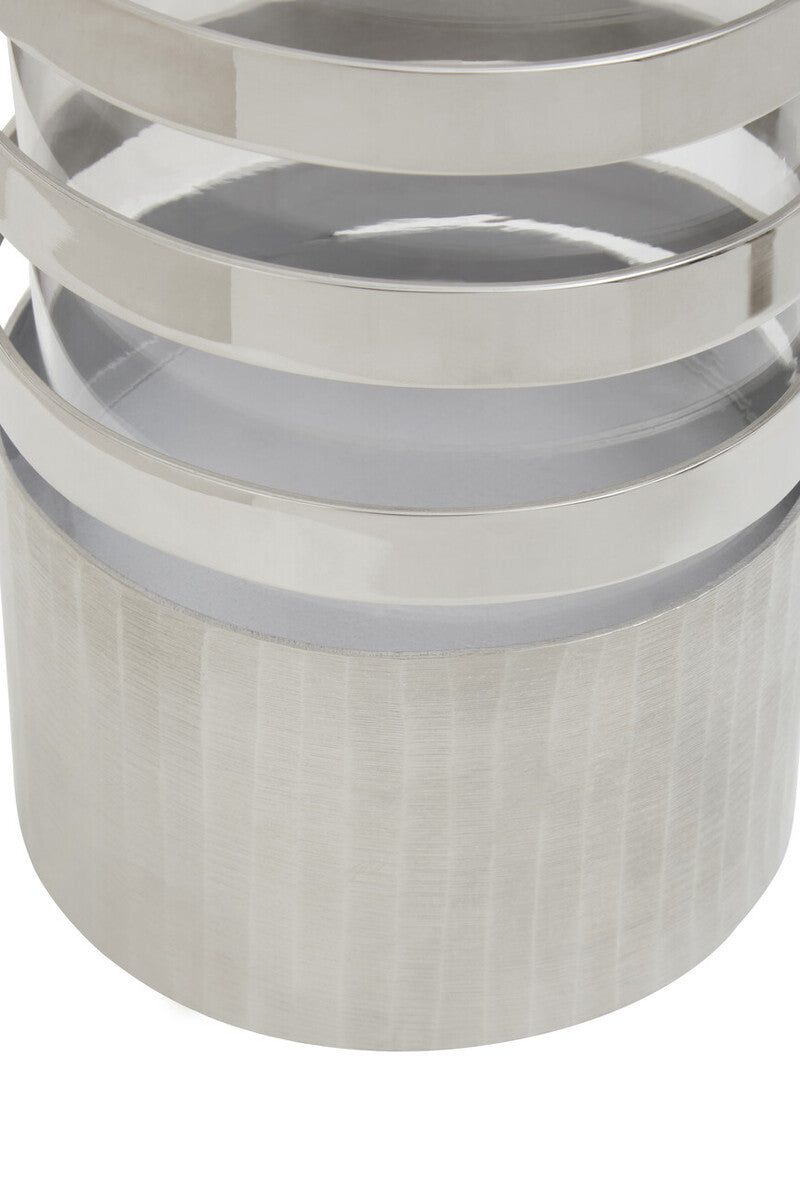 Amreli Large Vertical Textured Silver Metal Hurricane Candle Holder