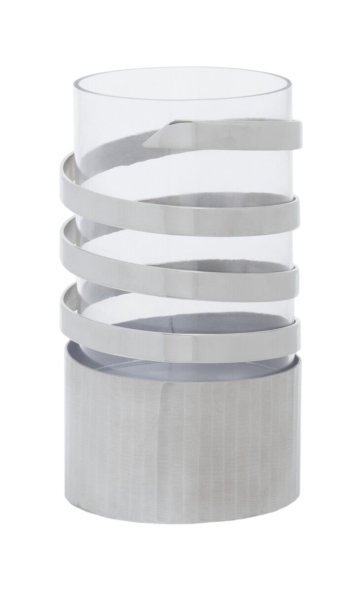 Amreli Small Vertical Textured Silver Metal Hurricane Candle Holder