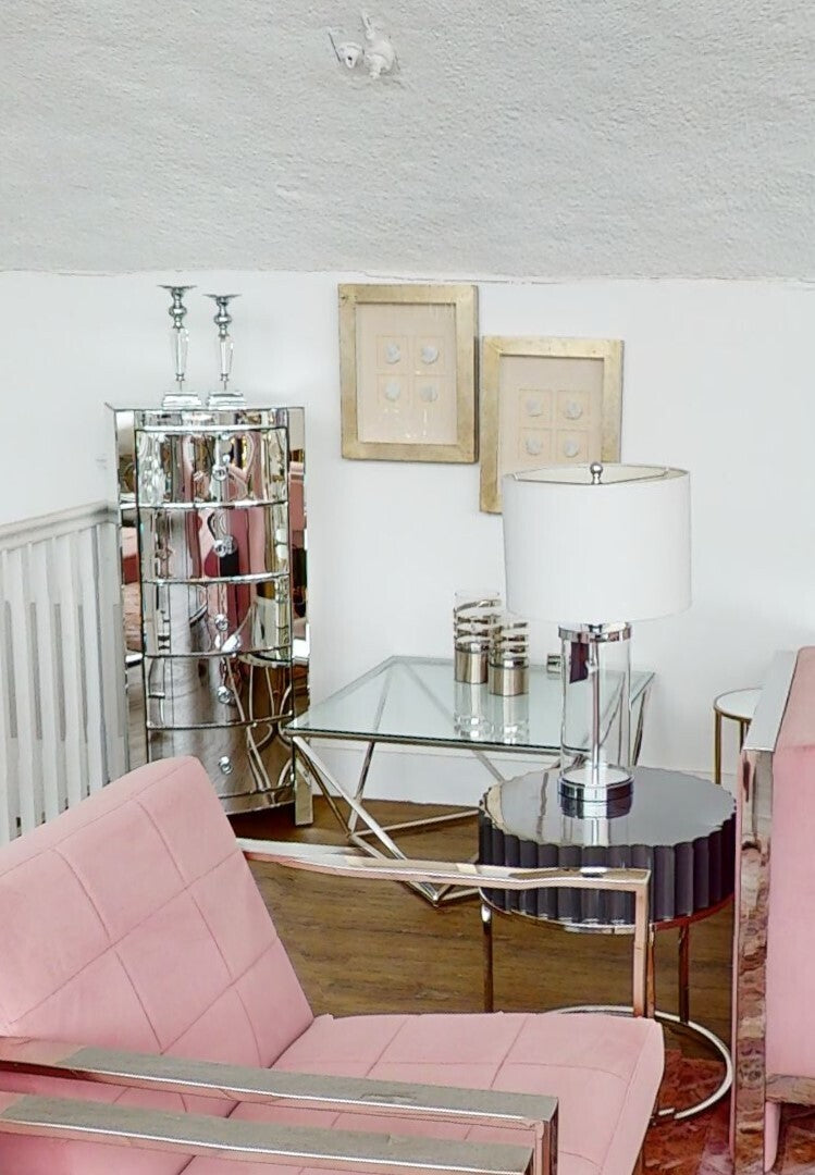 Amreli Small Vertical Textured Silver Metal Hurricane Candle Holder.