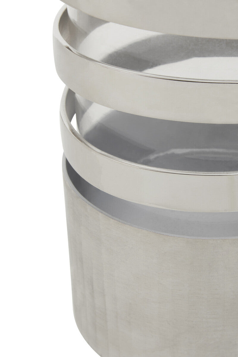 Amreli Small Vertical Textured Silver Metal Hurricane Candle Holder.