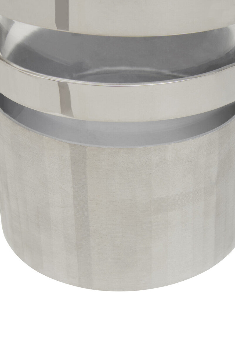 Amreli Small Vertical Textured Silver Metal Hurricane Candle Holder