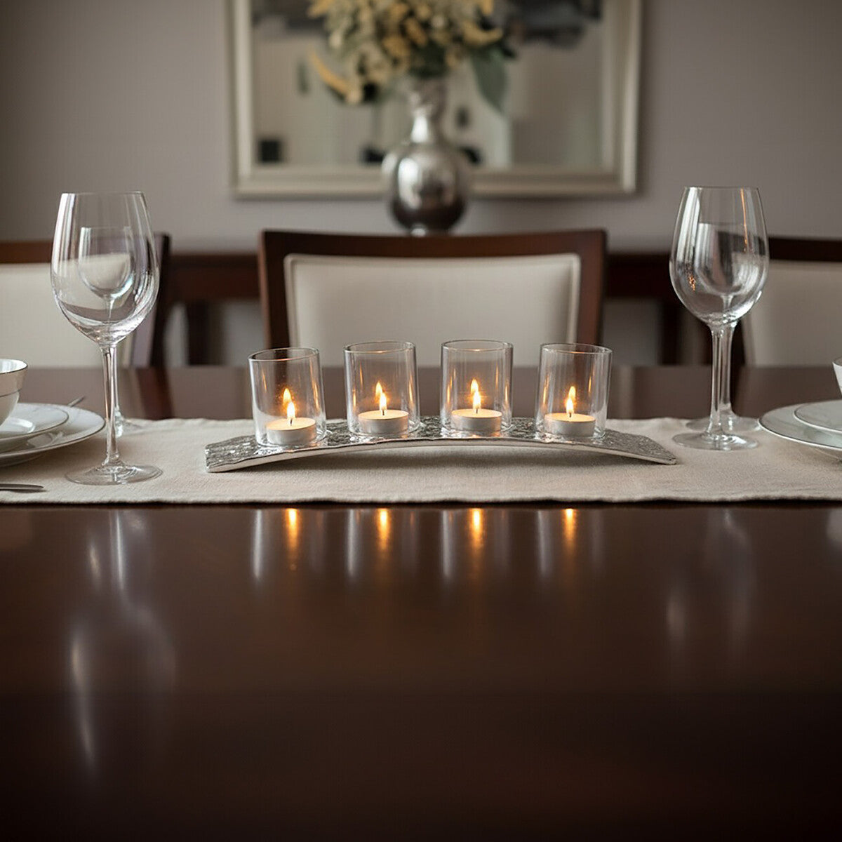 Akola Curved 4 Tealight Holder in Silver - Image 2