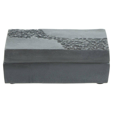 Gray jewelry box with decorative patterns on a white background