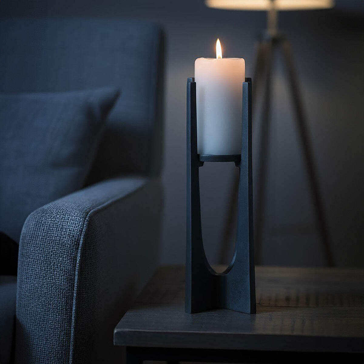 Dante Small Washed Grey Finish Candle Holder