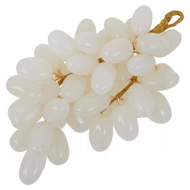 Decorative cluster of white balloons with gold ribbons on a white background