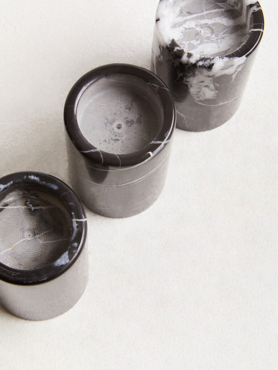 Salmo Set Of Three Black Marble Tealight Holders