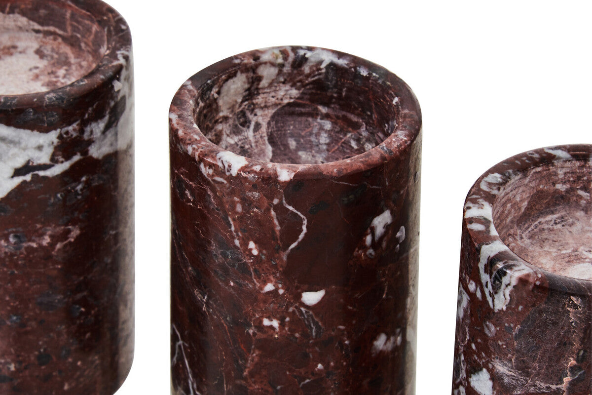 Salmo Set Of Three Red Marble Tealight Holders
