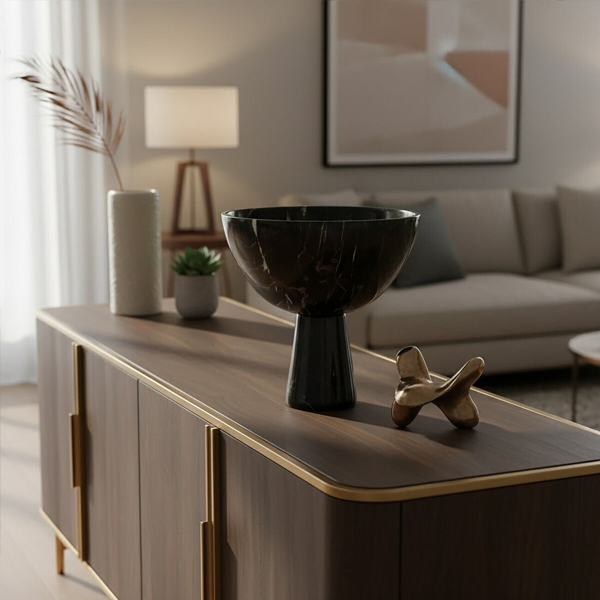 Salmo Large Black Marble Pedestal Bowl