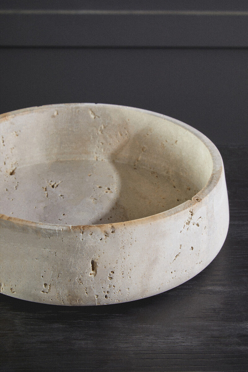 Tibor Travertine Bowl with Raised Edges