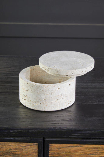 Tibor Travertine Round Trinket Box