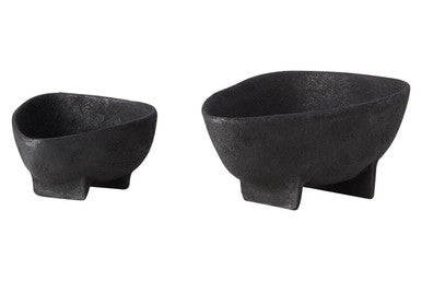 Deriva Set Of Two Textured Black Bowls