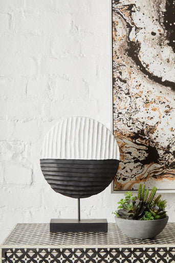 Fidel Black and White Mango Wood Round Sculpture