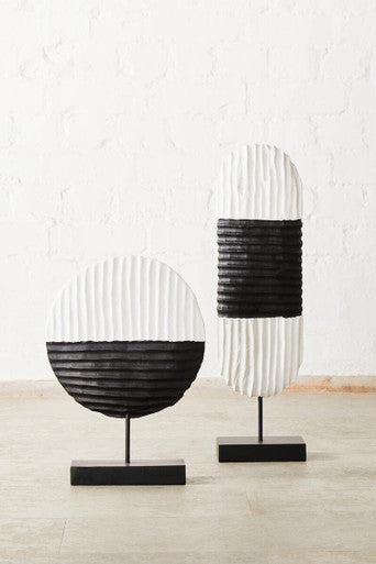 Fidel Black and White Mango Wood Round Sculpture
