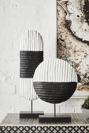 Fidel Black and White Mango Wood Round Sculpture