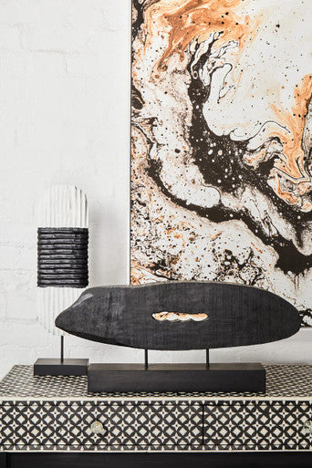 Fidel Black and White Mango Wood Oblong Sculpture