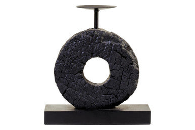 Fidel Small Charred Black Mango Wood Log Candle Holder