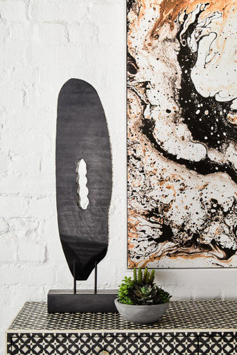 Fidel Rustic Black Vertical Mango Wood Slice Sculpture