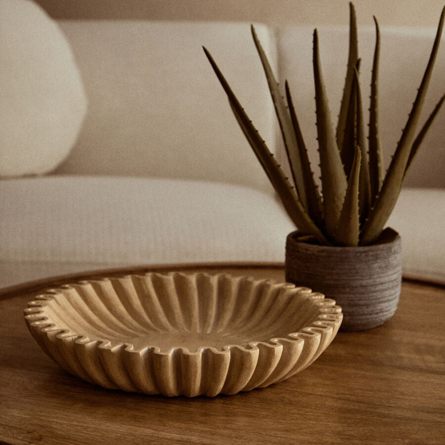 Savio Large Ochre Fluted Marble Bowl - Image 2