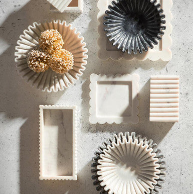 Savio White Marble Square Small Tray With Scallop Edges - Image 2