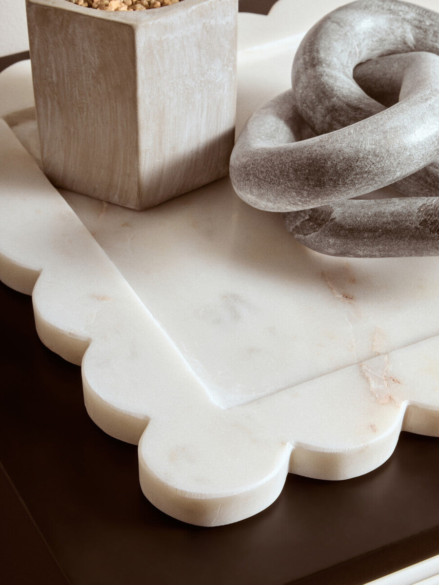 Savio White Marble Square Large Tray With Scallop Edges - Image 6