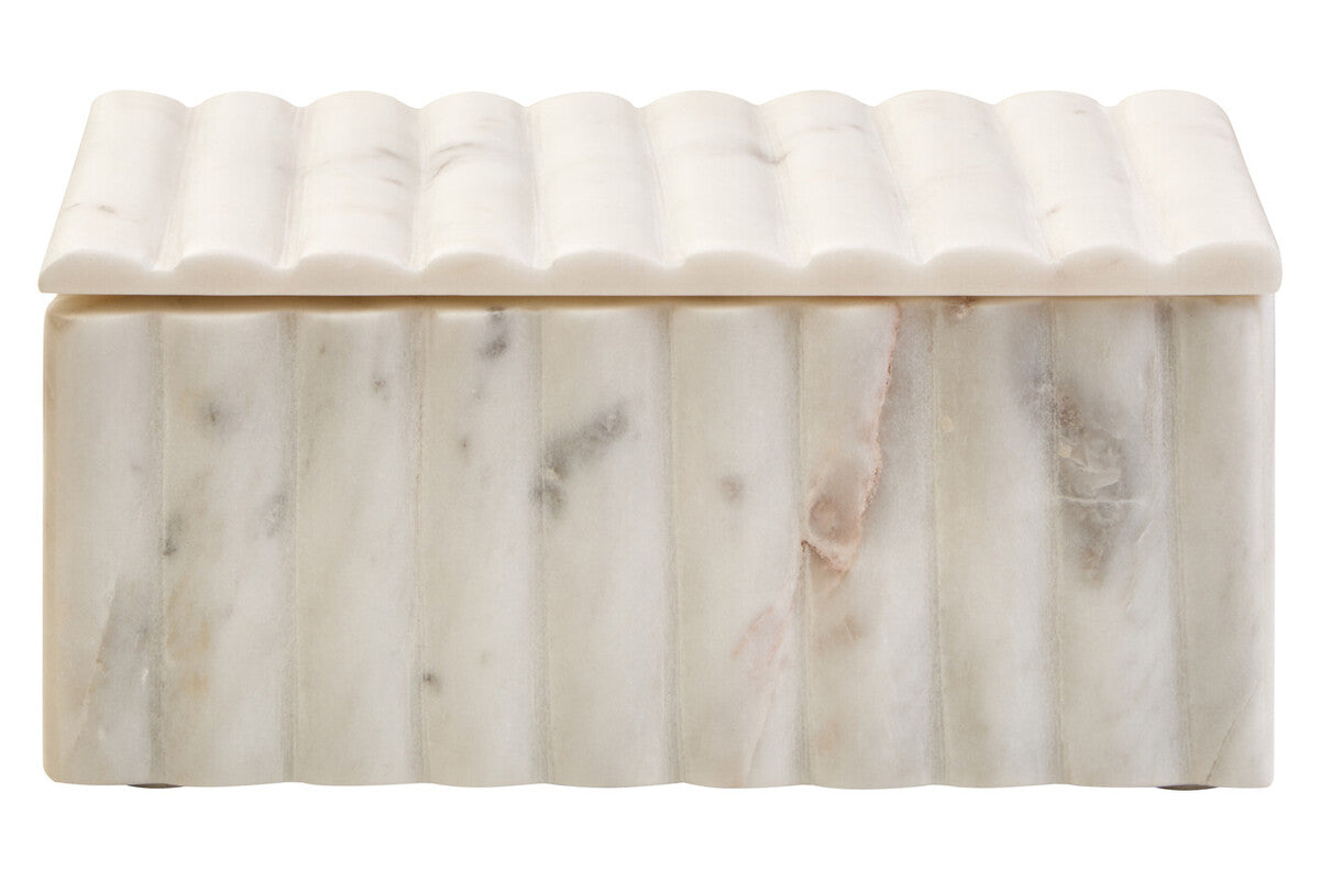 Savio Rectangular White Fluted Marble Box