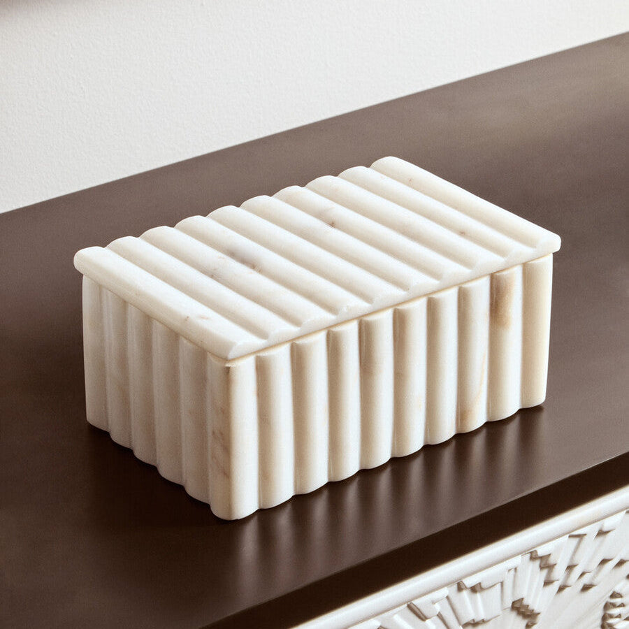 Savio Rectangular White Fluted Marble Box - Image 7