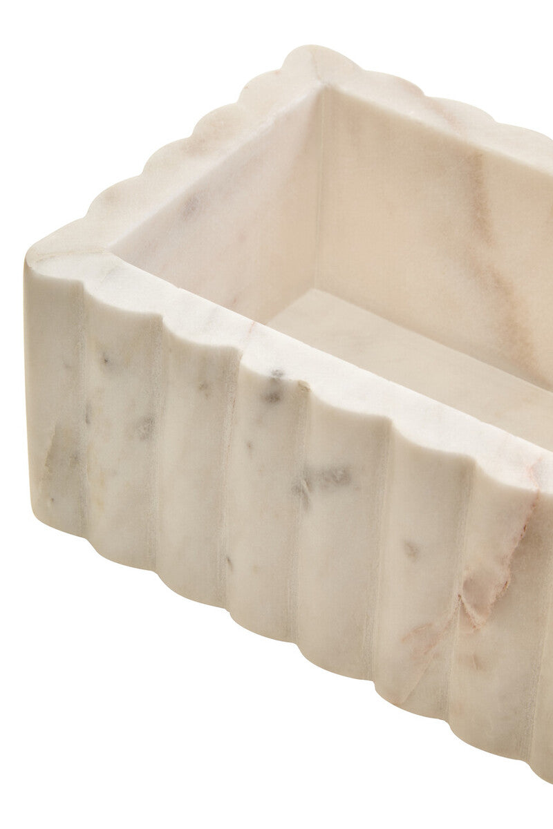 Savio Rectangular White Fluted Marble Box