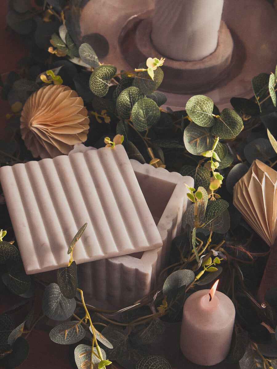 Savio Square White Fluted Marble Box