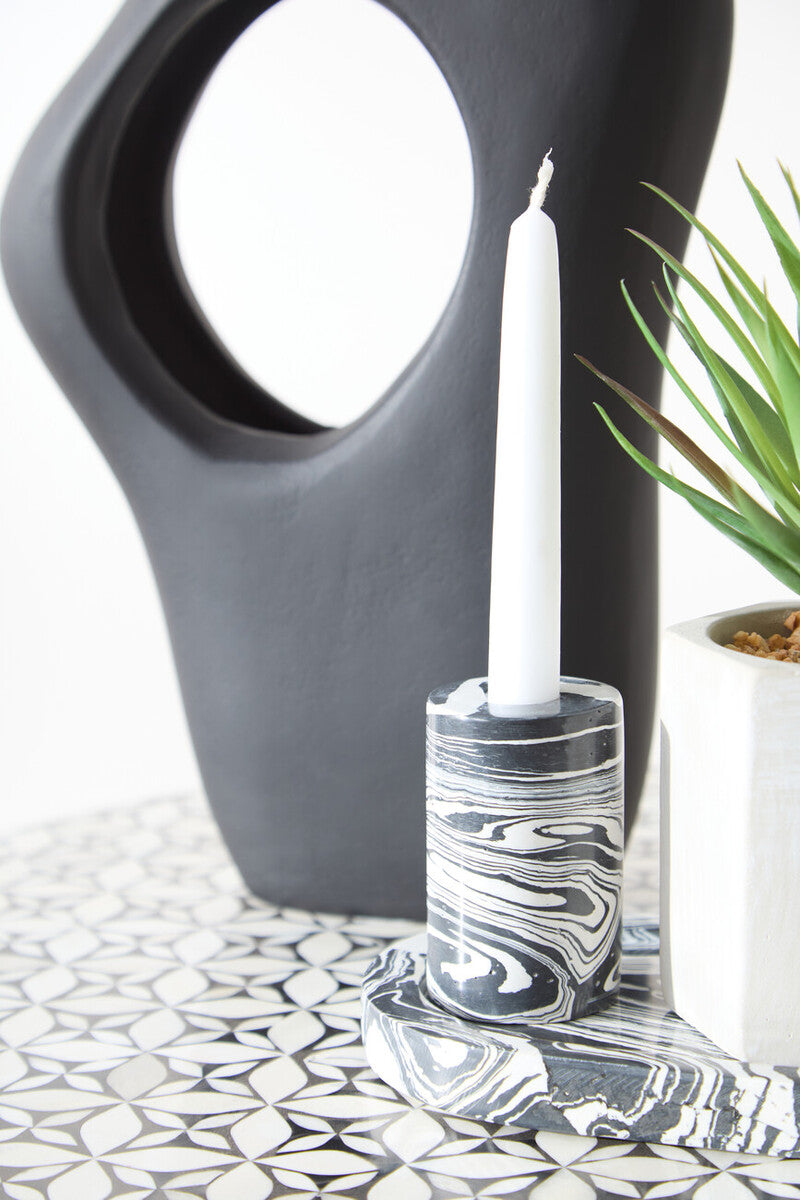 Helsa Black And White Marble Two Way Candle Holder - Image 5