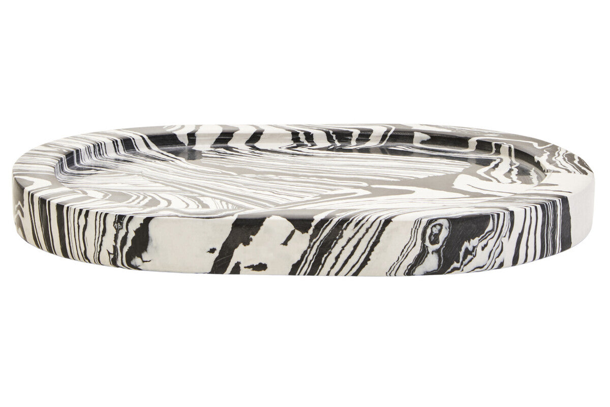 Helsa Black And White Oval Marble Tray