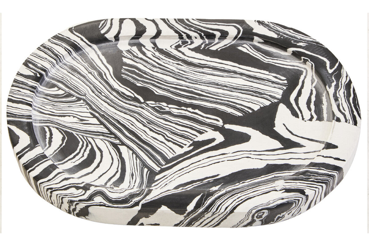 Helsa Black And White Oval Marble Tray