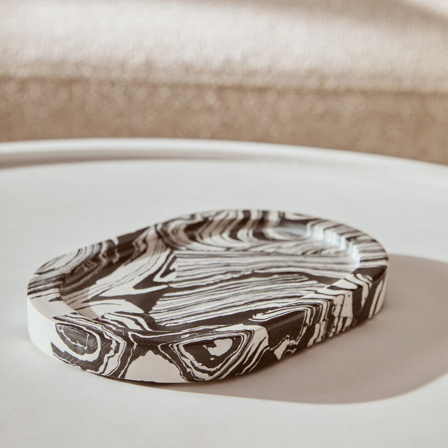 Helsa Black And White Oval Marble Tray - Image 3