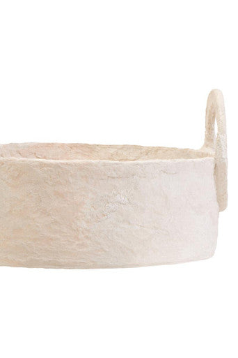 Sanai Cotton Mache Round Tray With Decorative Handles