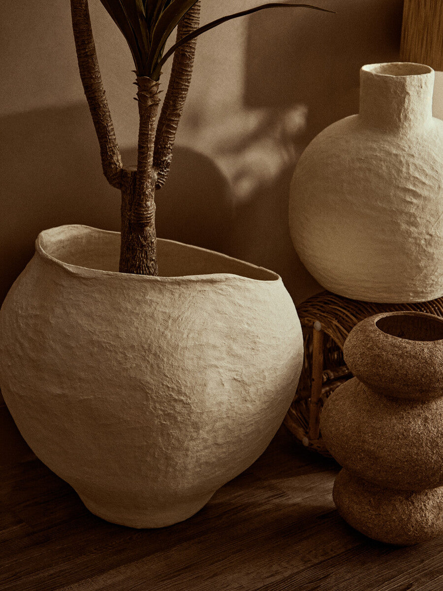Sanai Cotton Mache Large Beige Planter - Image 6
