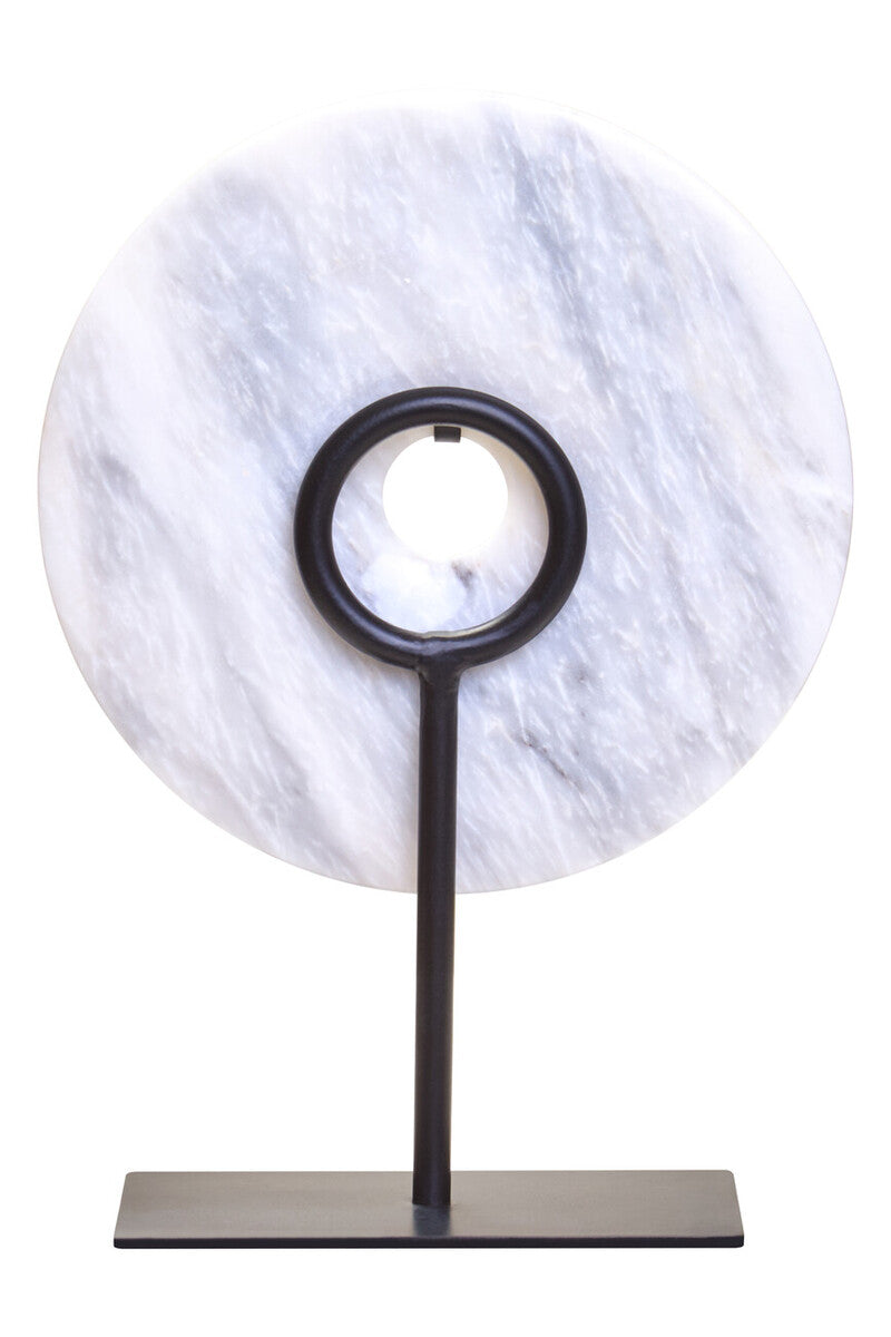 Zoro Small Round White Marble Disc Sculpture