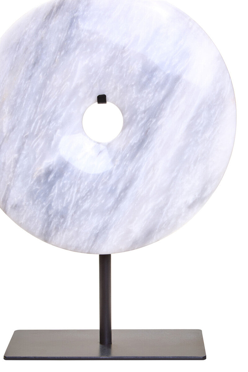 Zoro Small Round Dia 20cm White Marble Disc Sculpture - Image 3