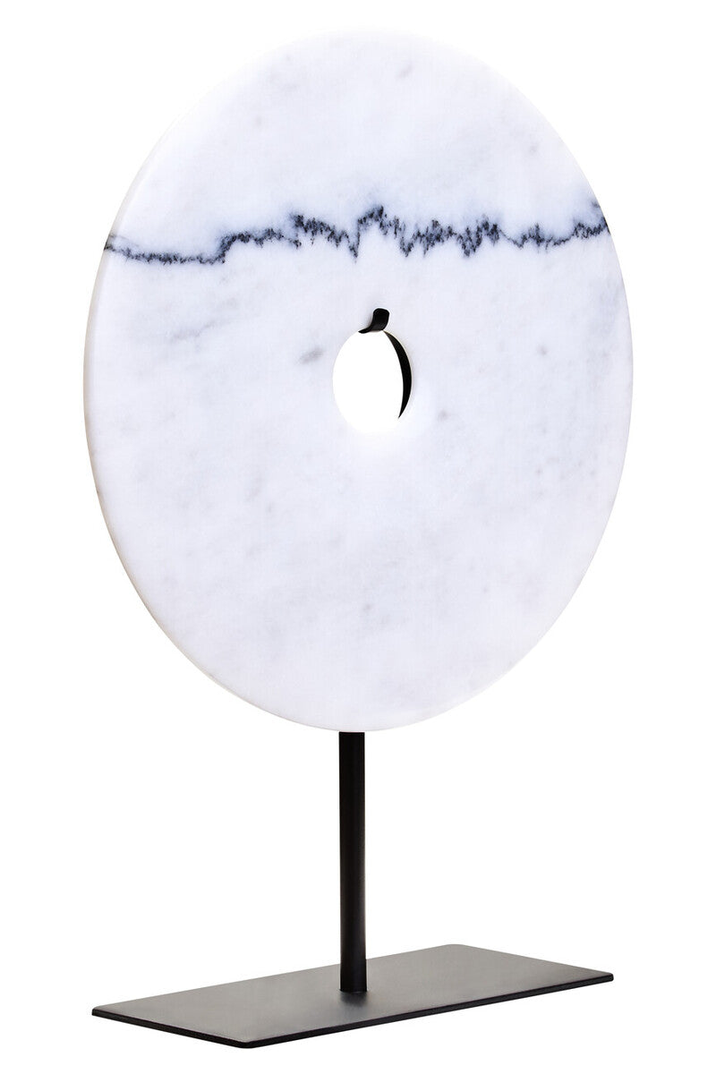 Zoro Medium Round Dia 25cm White Marble Disc Sculpture - Image 2