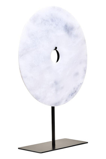 Zoro Large Round Dia 30cm White Marble Disc Sculpture - Image 2