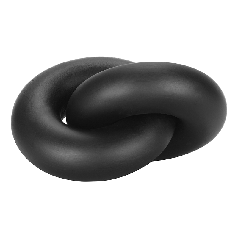 Black knot-shaped object on a white background