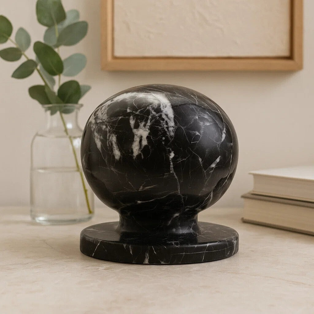 Zoro Black and White Veined Marble Ball Sculpture