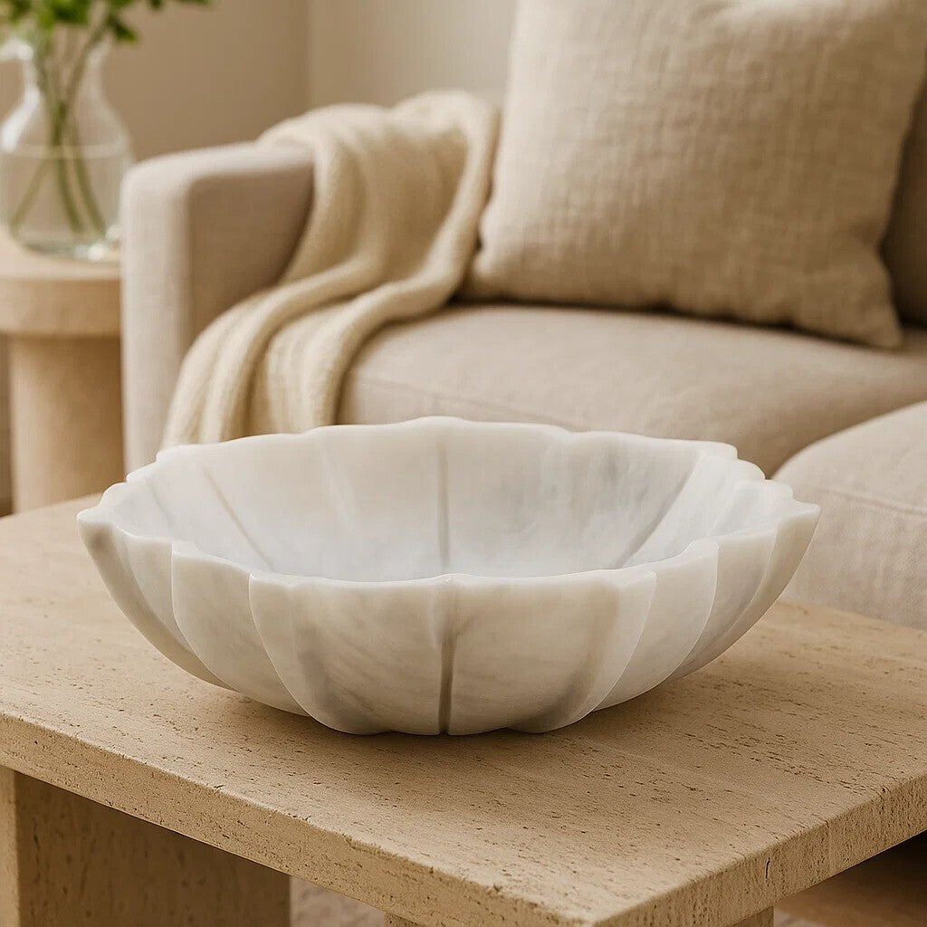 Zoro Small White Marble Lotus Bowl
