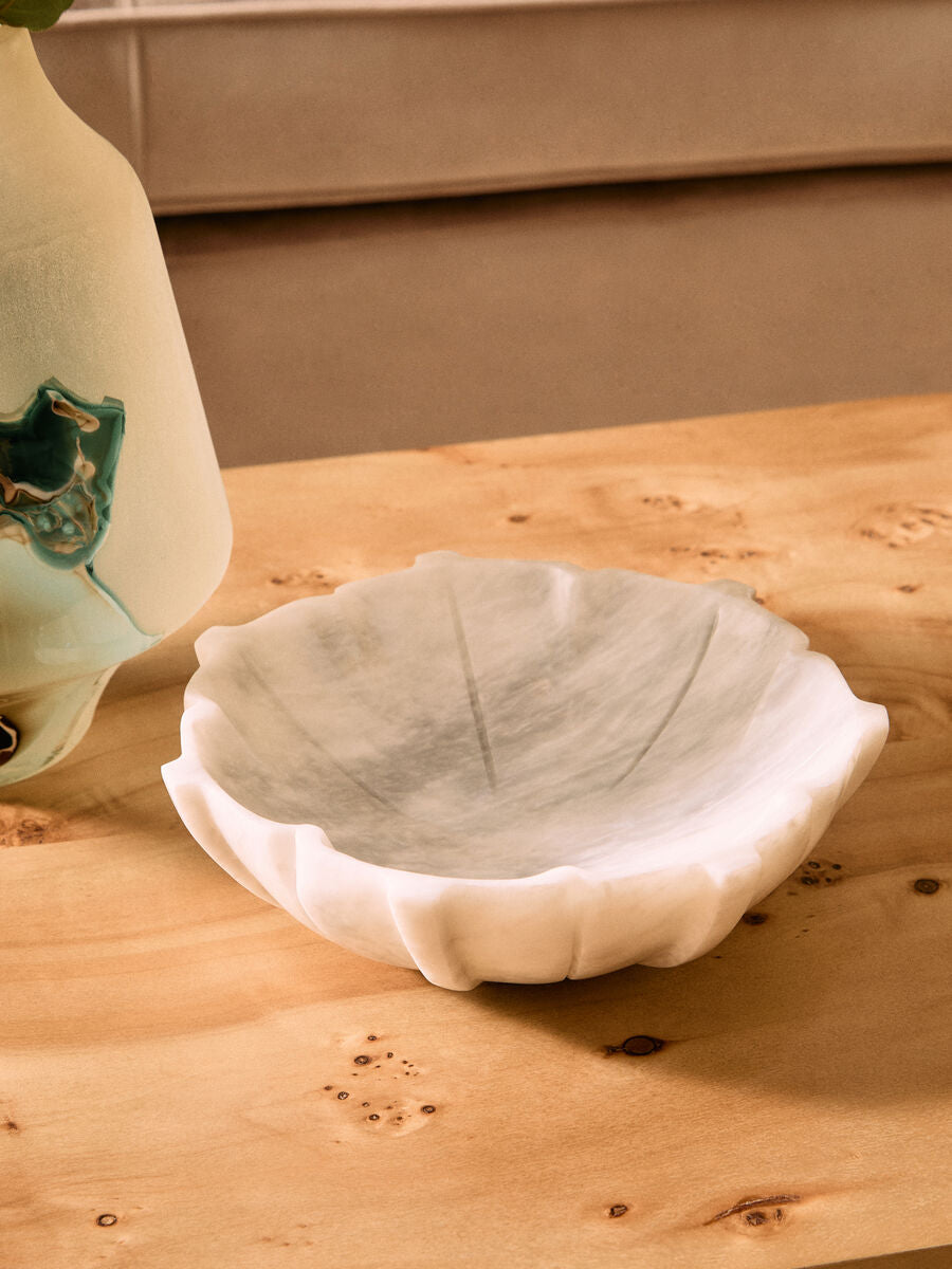 Zoro Large White Marble Lotus Bowl