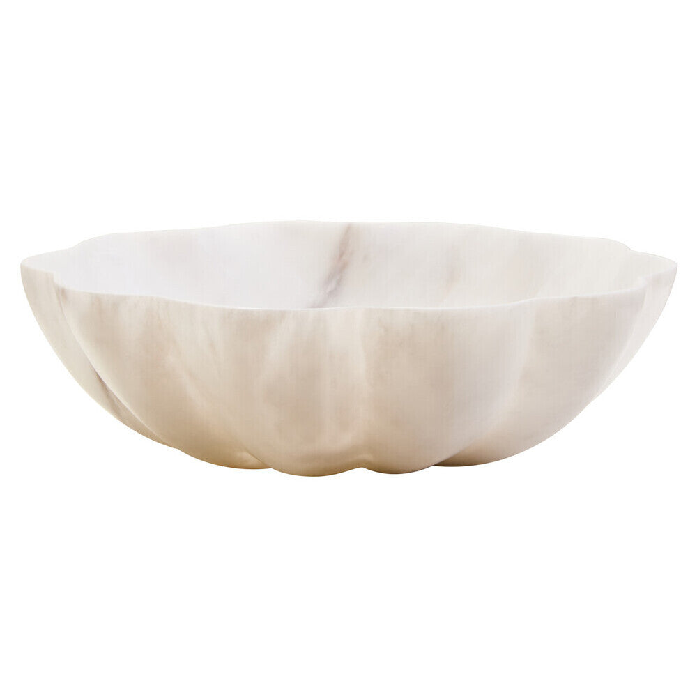 Zoro Medium White Marble Scalloped Bowl