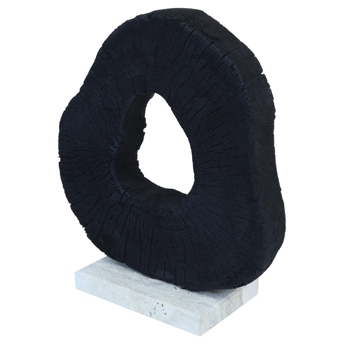 Tibor Black Mango Wood Sculpture With Travertine Base - Image 2